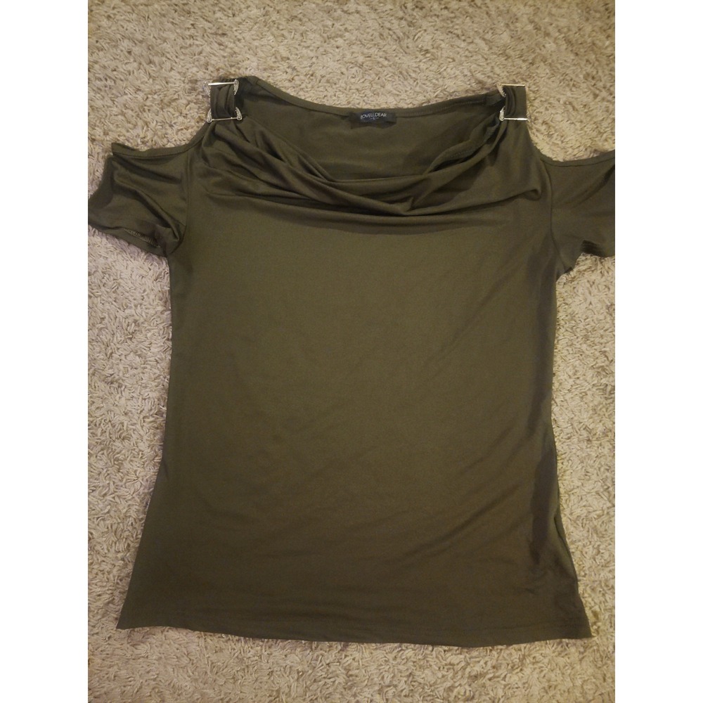 LOVEU.DEAR Women Olive Green Large Top Cold Shoulder Metal Buckle Accent